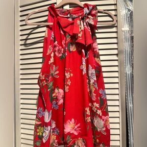 Floral Deep Coral/Pink Sleeveless Top